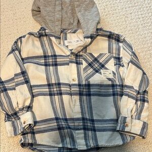 Zara Kids Cream and Blue Checkered Hooded Shirt